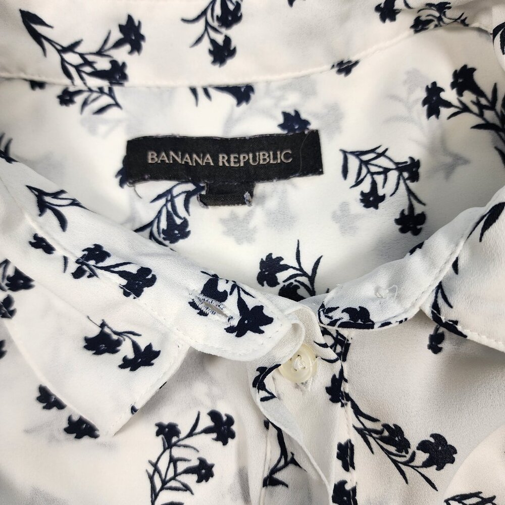 Banana Republic White Floral Riley Shirt Long Sleeve Button-Up Blouse Size M - Picture 8 of 16